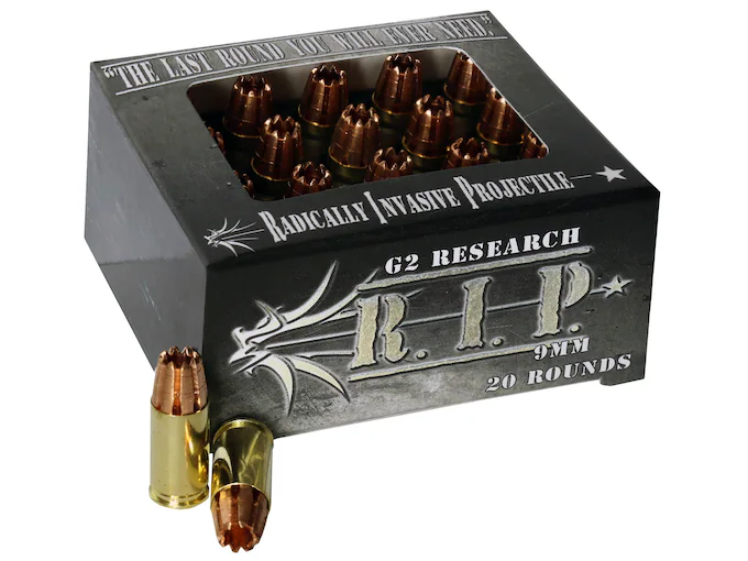 G2 Research R.I.P. 9mm Luger Ammo 92 Grain G2 R.I.P. Fragmenting Hollow Point Lead Free Box of 100 rounds For Sale for sale